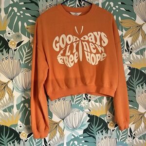 Y2k Vintage Boho Indie Orange Oversized Sweater Butterfly Size Youth Large